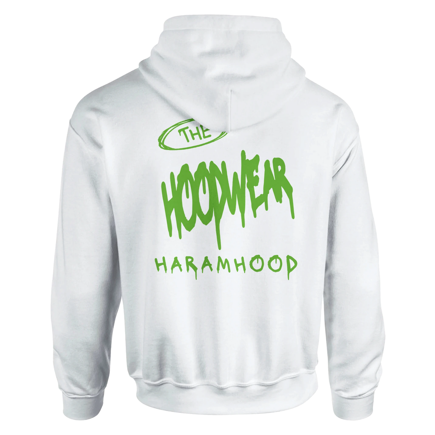 7H White Graffiti Hoodie Neon Green Rückansicht Street Art Design Premium Hoodwear