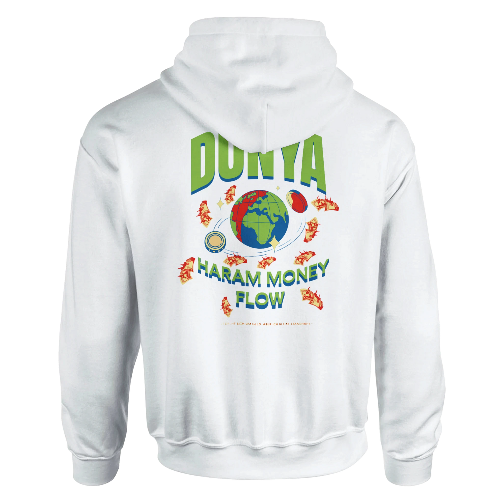 Weißes Hoodie, Rückansicht, mit Print, Produktbild für Onlineshop