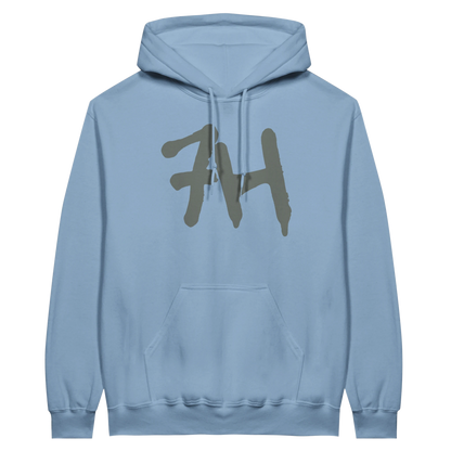 7HARAMHOOD White Graffiti 7H Hoodie – Mausgrau in hellblau mit 7H-Logo in Grau.