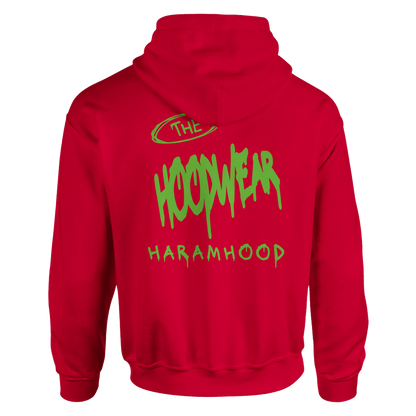 Weißer 7H Hoodie mit neongrünem Graffiti Print Seitenansicht - Haramhood
