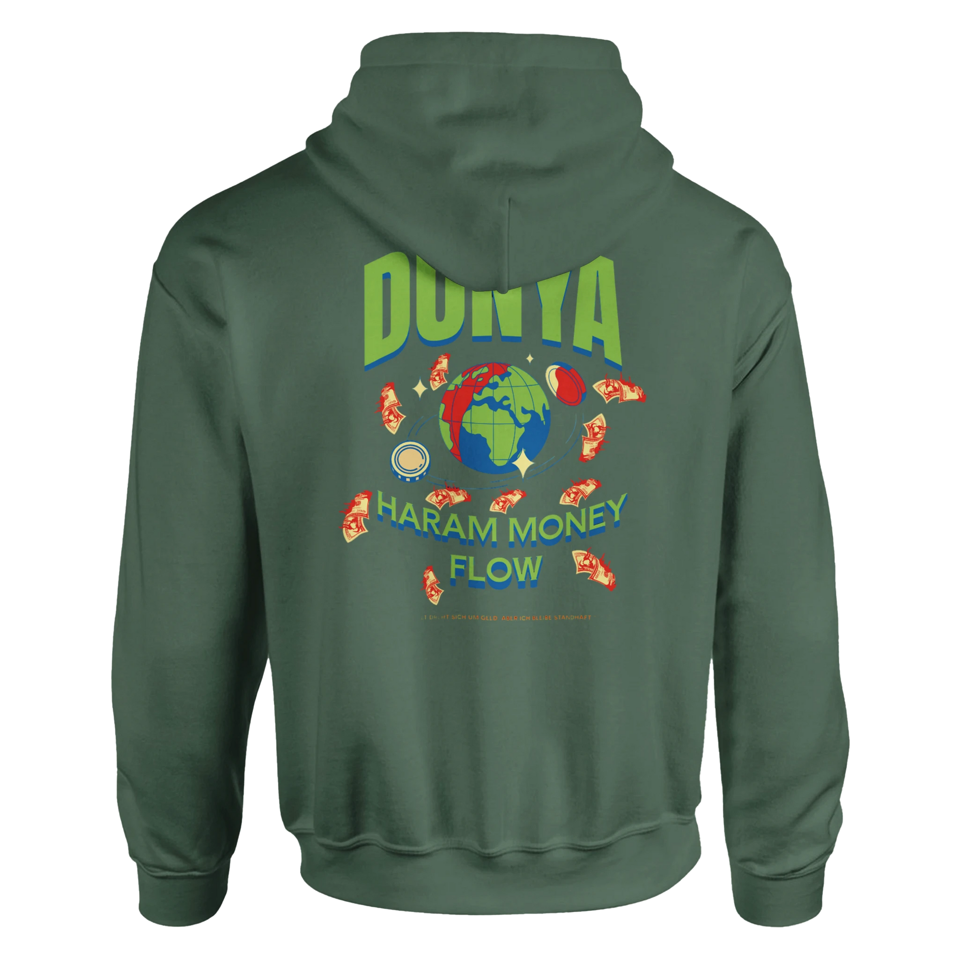 Dunkelgrünes Hoodie, Rückansicht, mit Print, Produktbild für Onlineshop