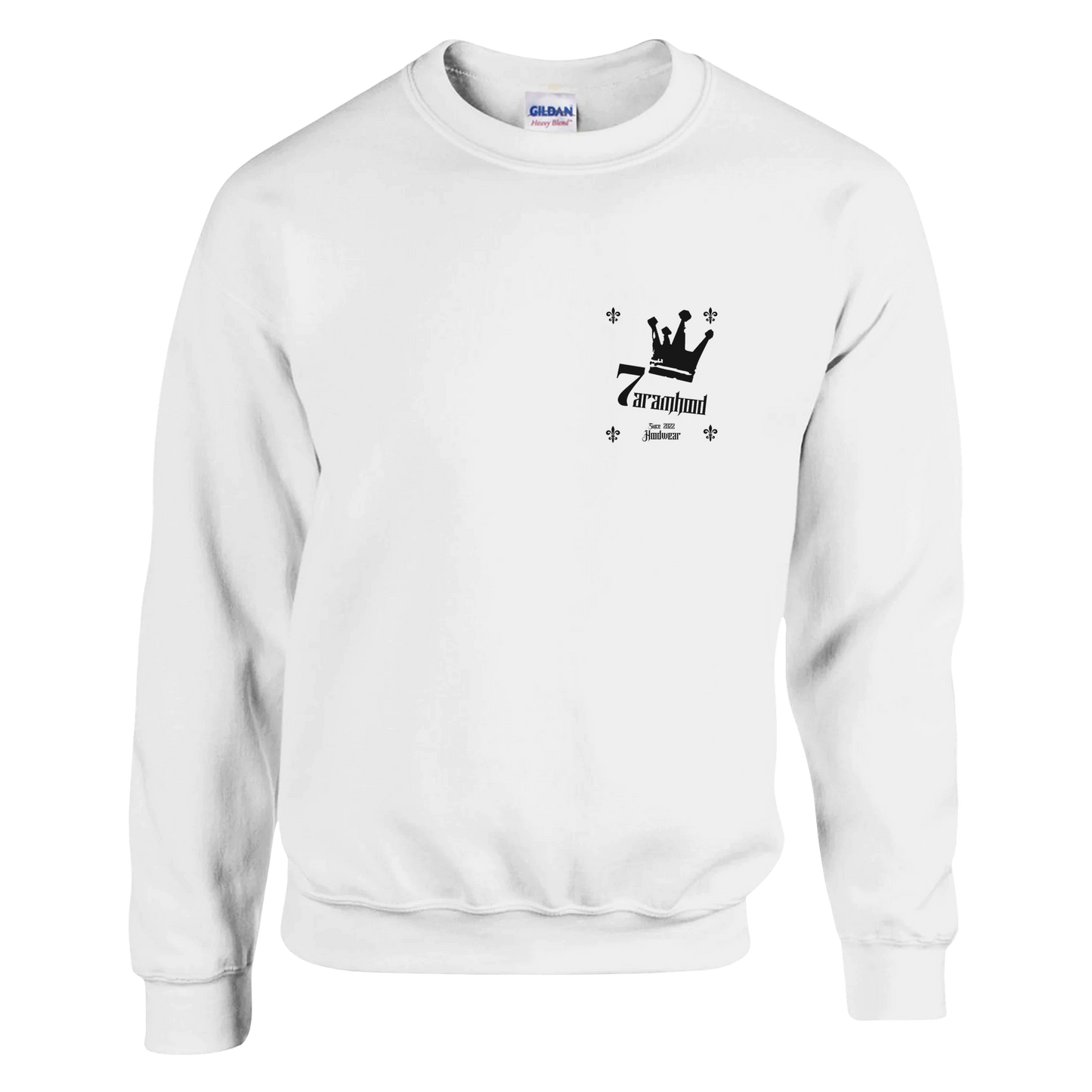 
7HARAMHOOD Brand Since-2022 Sweatshirt Weiß Frontansicht mit Crown Logo
