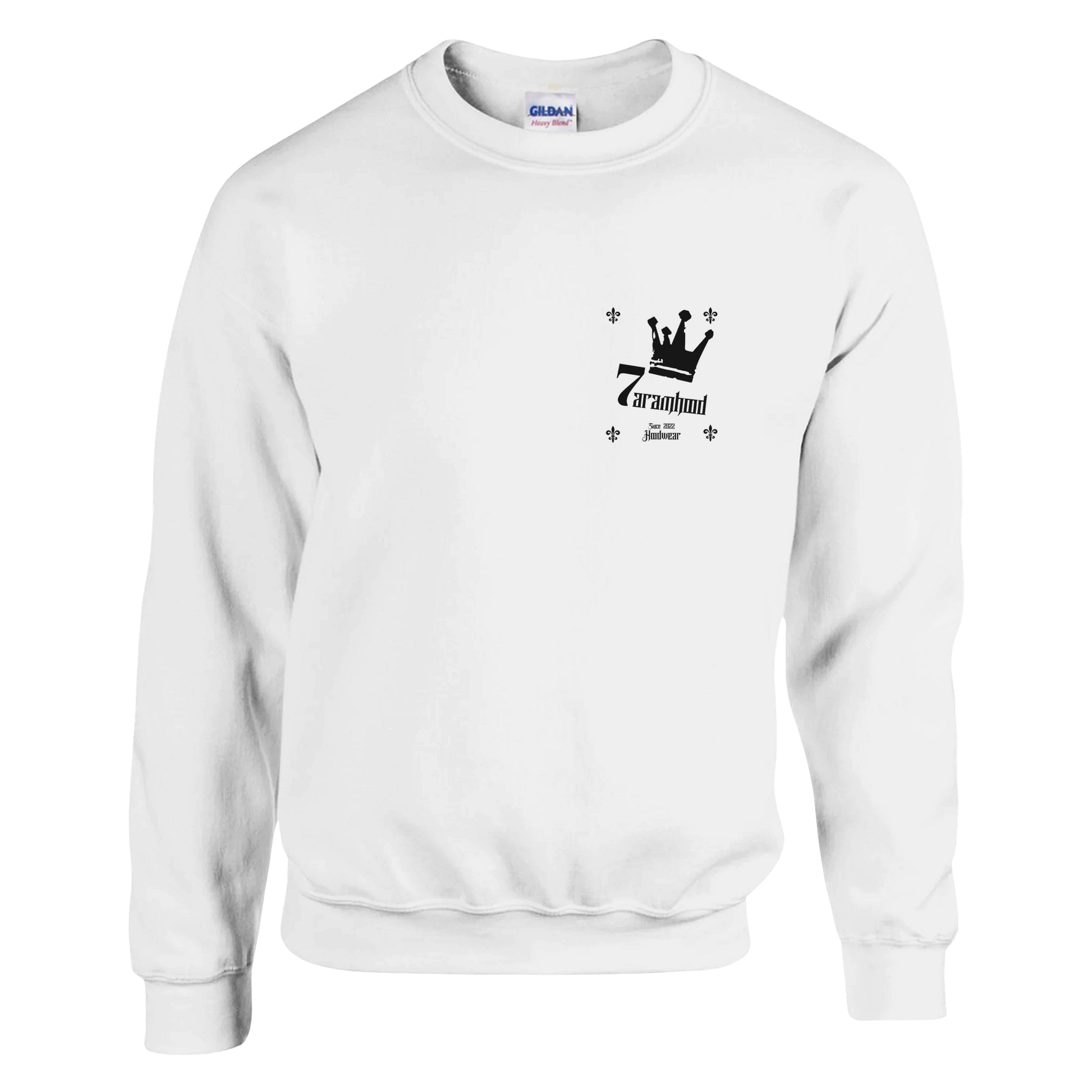 
7HARAMHOOD Brand Since-2022 Sweatshirt Weiß Frontansicht mit Crown Logo
