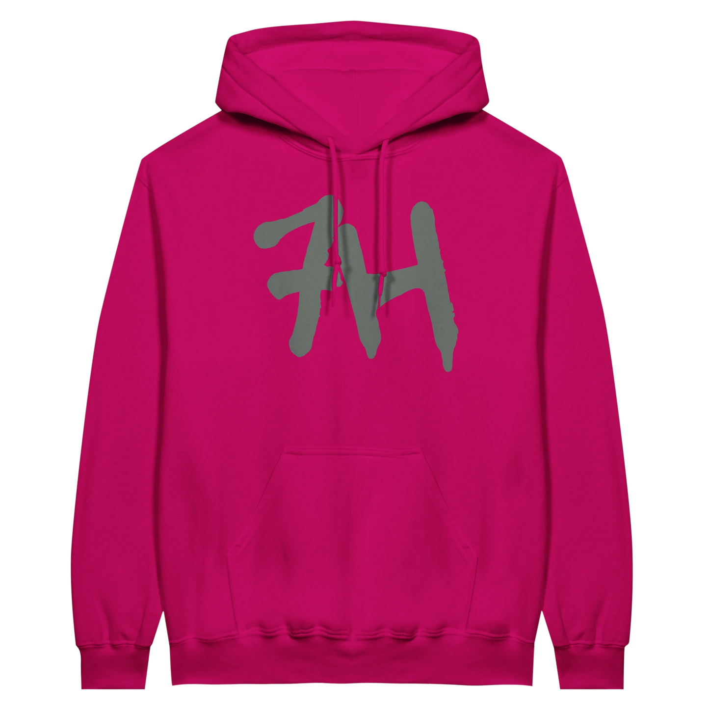 7HARAMHOOD White Graffiti 7H Hoodie – Mausgrau auf einem pinken Hoodie mit grauem Logo.