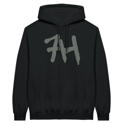 7HARAMHOOD White Graffiti 7H Hoodie – Mausgrau in Schwarz mit grauem 7H-Logo auf der Brust