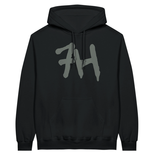 7HARAMHOOD White Graffiti 7H Hoodie – Mausgrau in Schwarz mit grauem 7H-Logo auf der Brust