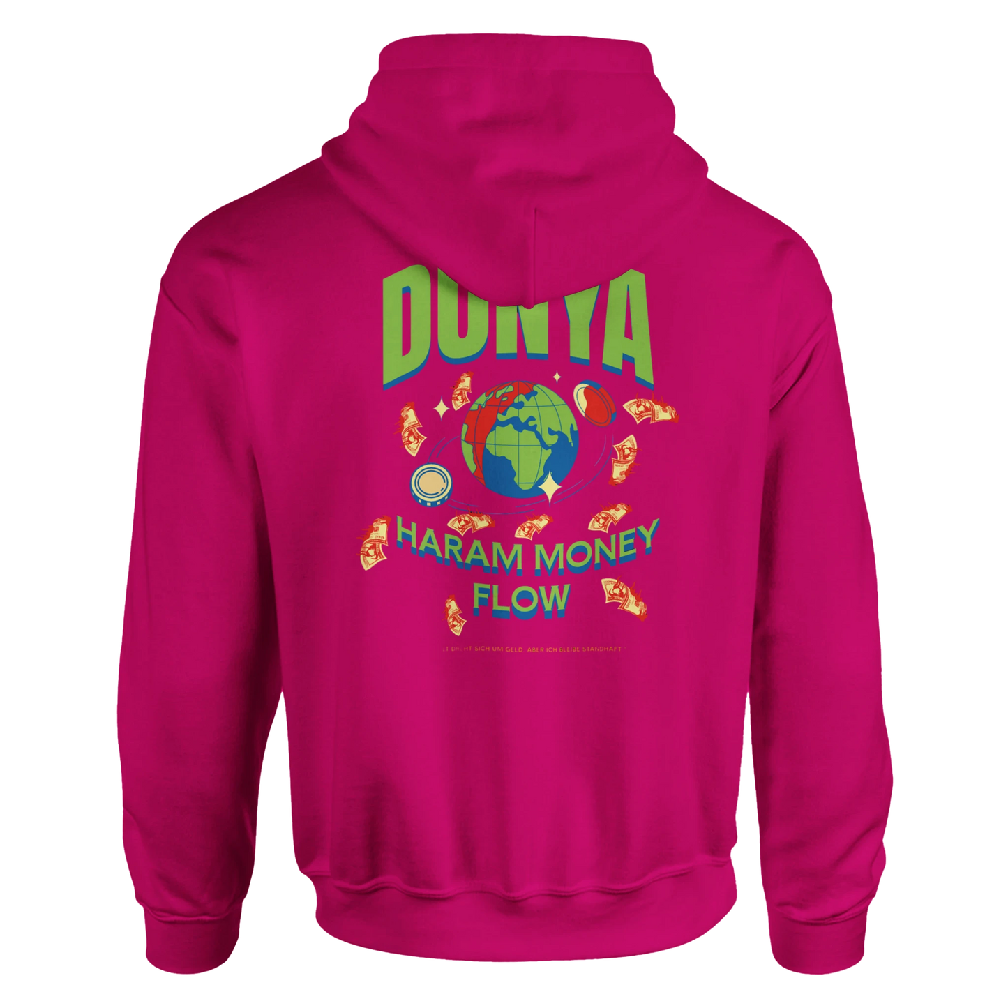 Heliconiafarbenes Hoodie, Rückansicht, mit Print, Produktbild für Onlineshop