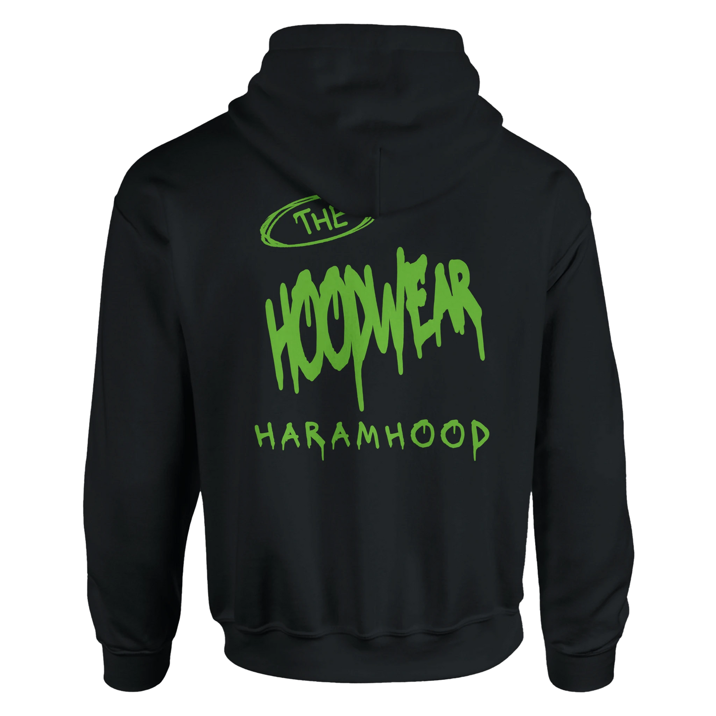 7H Graffiti Hoodie neongrün-pink Nahaufnahme - Haramhood Design Detail
