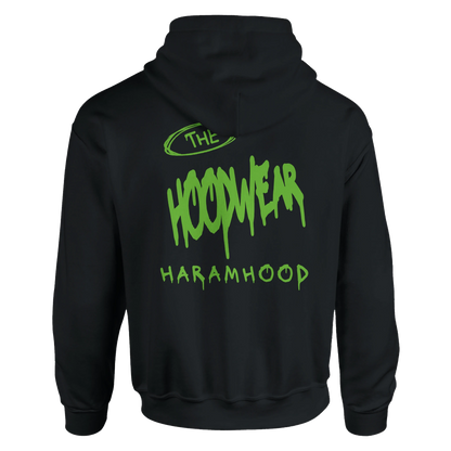 7H Graffiti Hoodie neongrün-pink Nahaufnahme - Haramhood Design Detail
