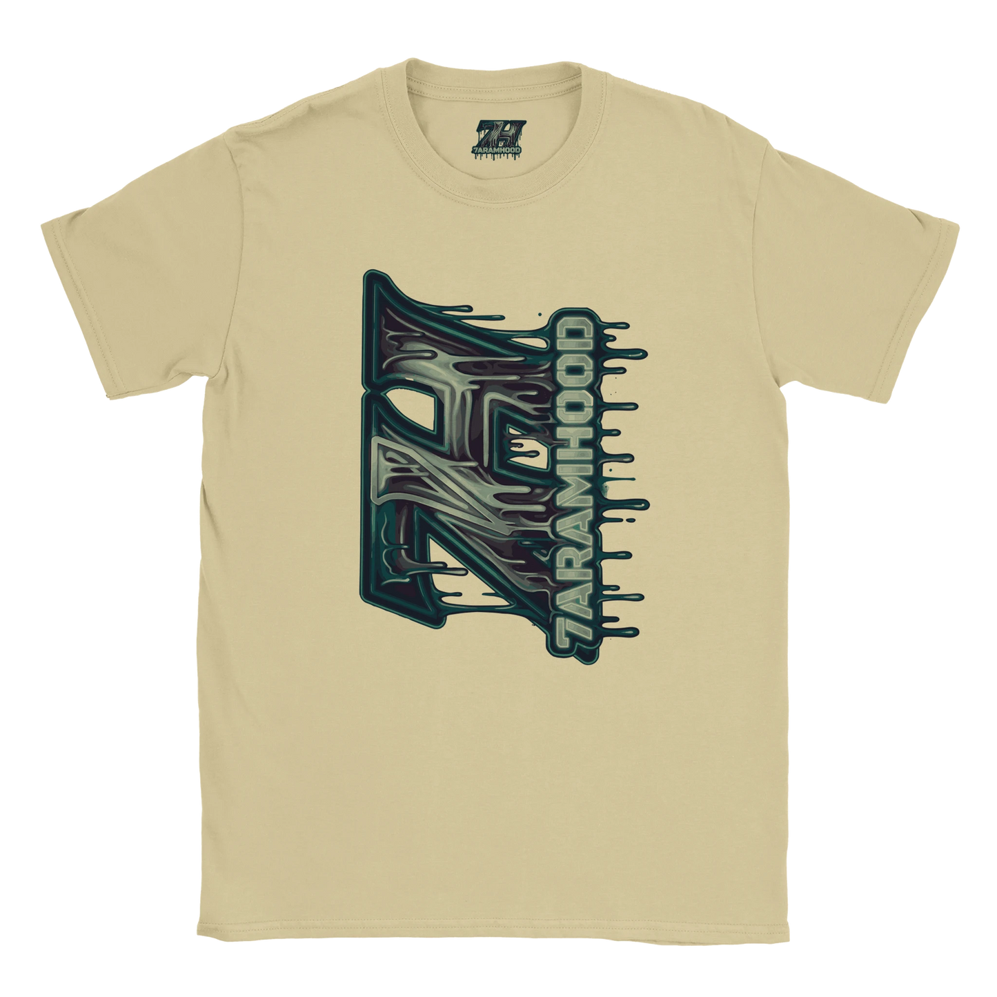 7HARAMHOOD Liquid Slime Chrome T-Shirt Sand Beige Streetwear Vorderseite
