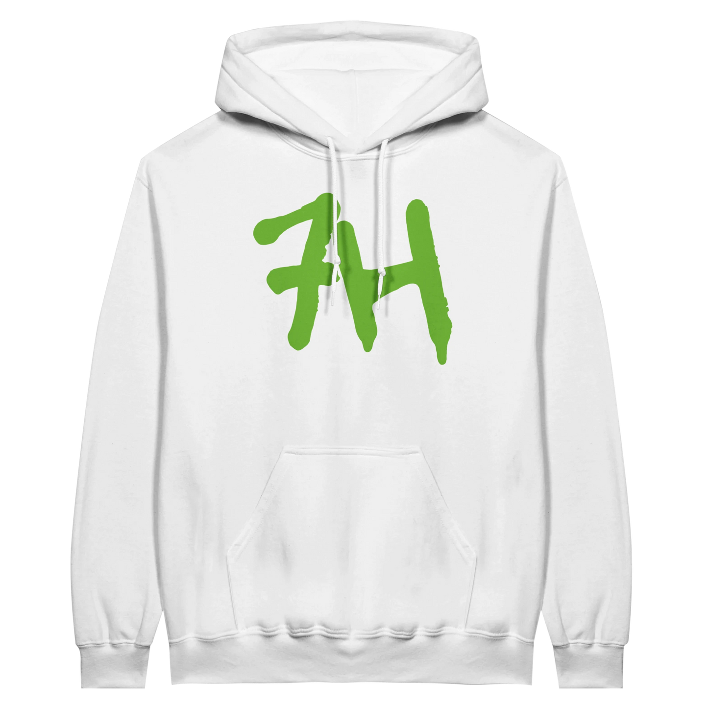 7HARAMHOOD White Neon Green Graffiti 7H Hoodie Frontansicht Premium Hoodwear

