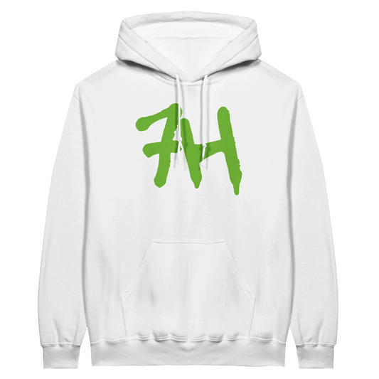 7HARAMHOOD White Neon Green Graffiti 7H Hoodie Frontansicht Premium Hoodwear
