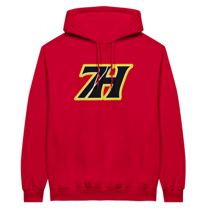 Produktname: 7H Logo Hoodie Black/Yellow
ALT-Text: 7H Logo Hoodie Black Yellow Premium Hoodwear Köln Front-Ansicht Unisex
