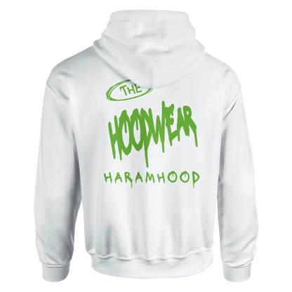 Weißer Hoodie mit neongrün-pinkem Graffiti 7H Logo - Haramhood Hoodwear Streetwear
