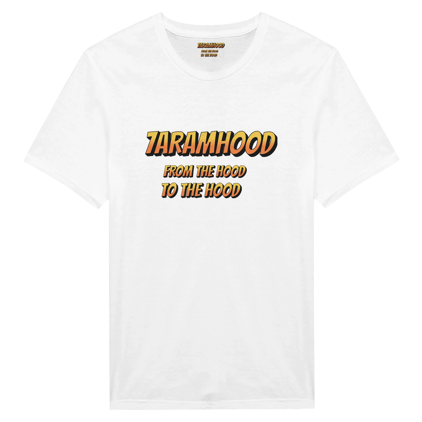 7ARAMHOOD Retro Gradient T-Shirt White Orange Streetwear Model Vorne
