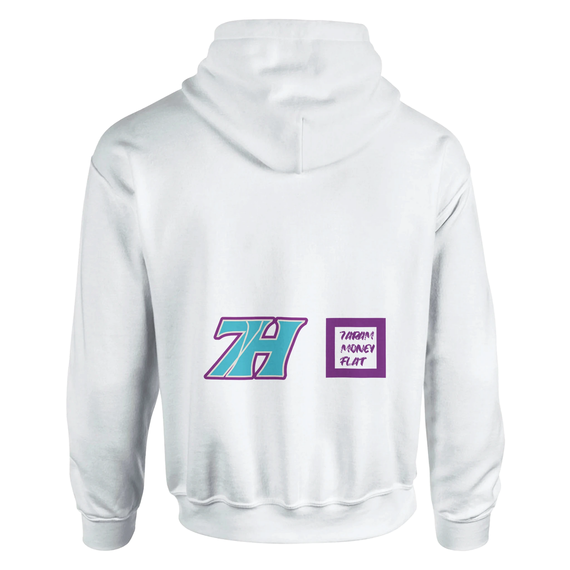 Weißer 7H Hoodie türkis-violett - 7ARAM MONEY FLAT Rückenprint Haramhood Streetwear
