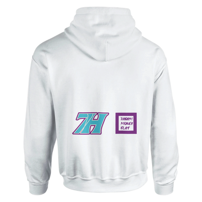 Weißer 7H Hoodie türkis-violett - 7ARAM MONEY FLAT Rückenprint Haramhood Streetwear
