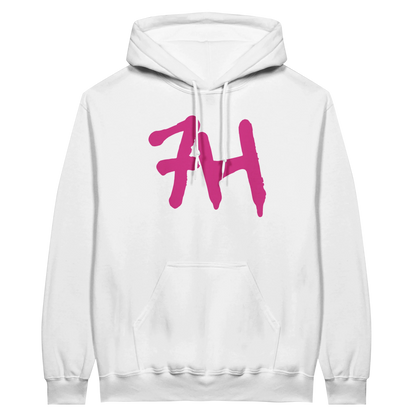 7HARAMHOOD White Graffiti 7H Hoodie – Mausgrau mit dunkelpinkem Graffiti-Design auf der Vorderseite.