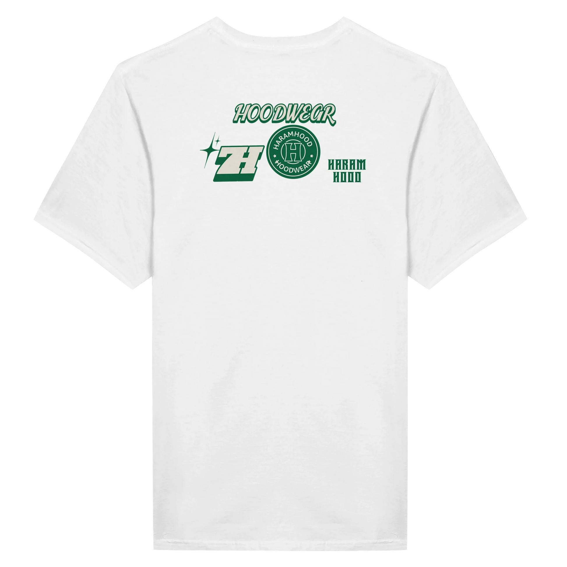 7HARAMHOOD Multi Sticker Badge T-Shirt White Green Streetwear Model