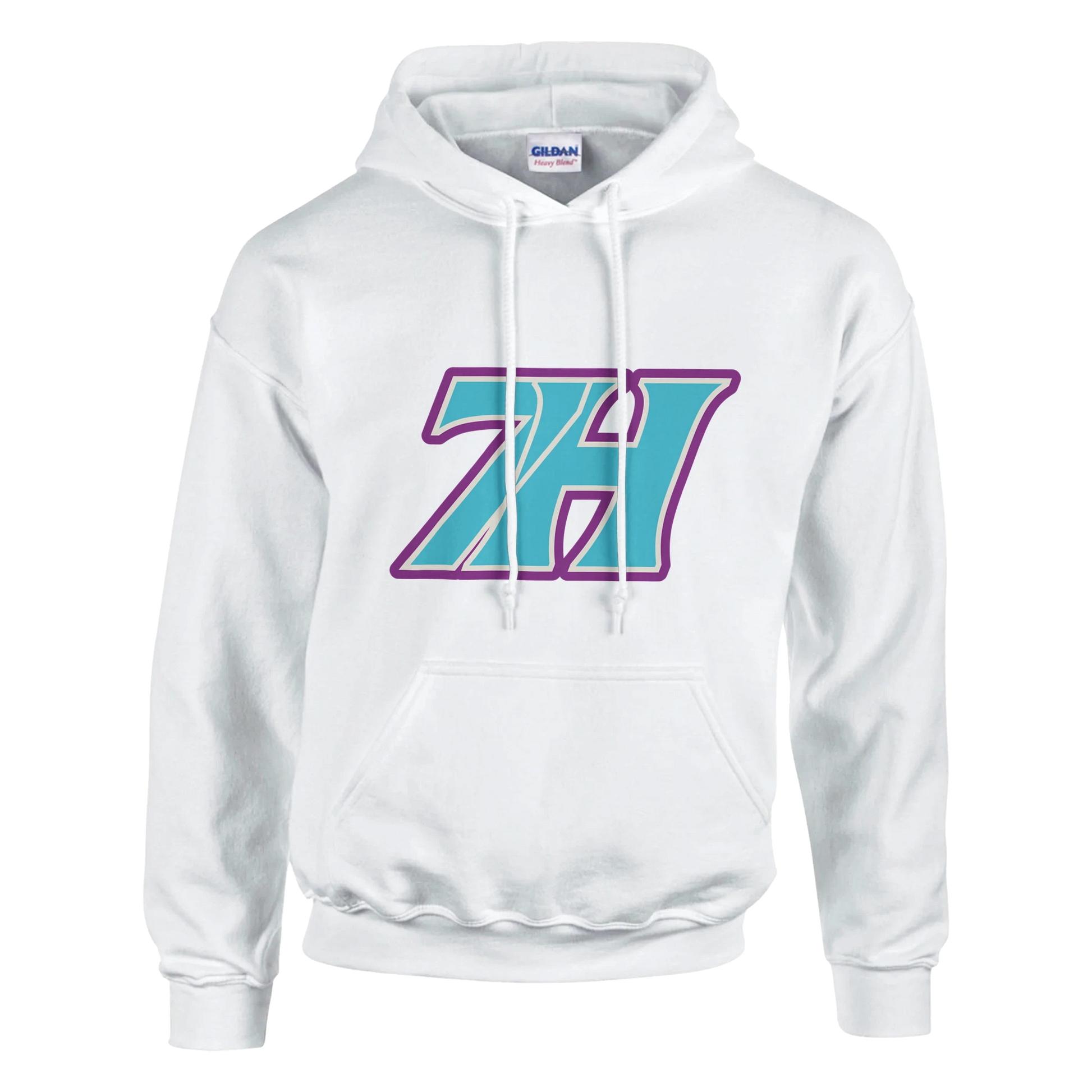 Weißer 7H Hoodie türkis-violett - 7ARAM MONEY FLAT Rückenprint Haramhood Streetwear
