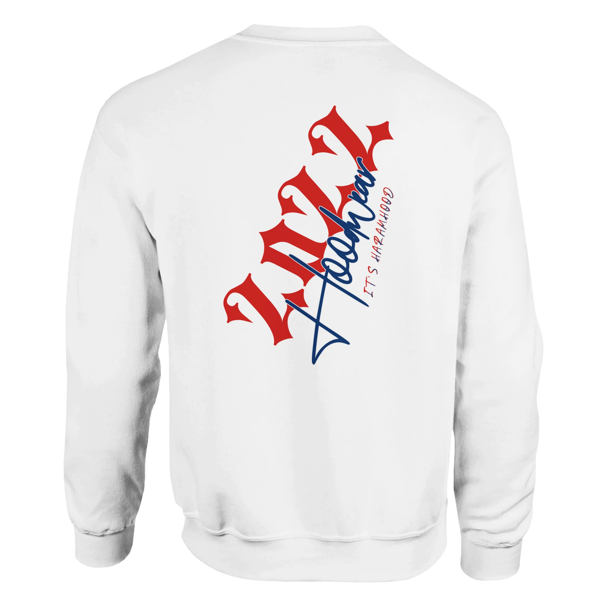 Street Soul Hoodie Gesamtansicht - Rot-Blauer Print Haramhood Streetwear
