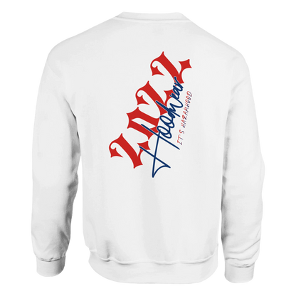 Street Soul Hoodie Gesamtansicht - Rot-Blauer Print Haramhood Streetwear
