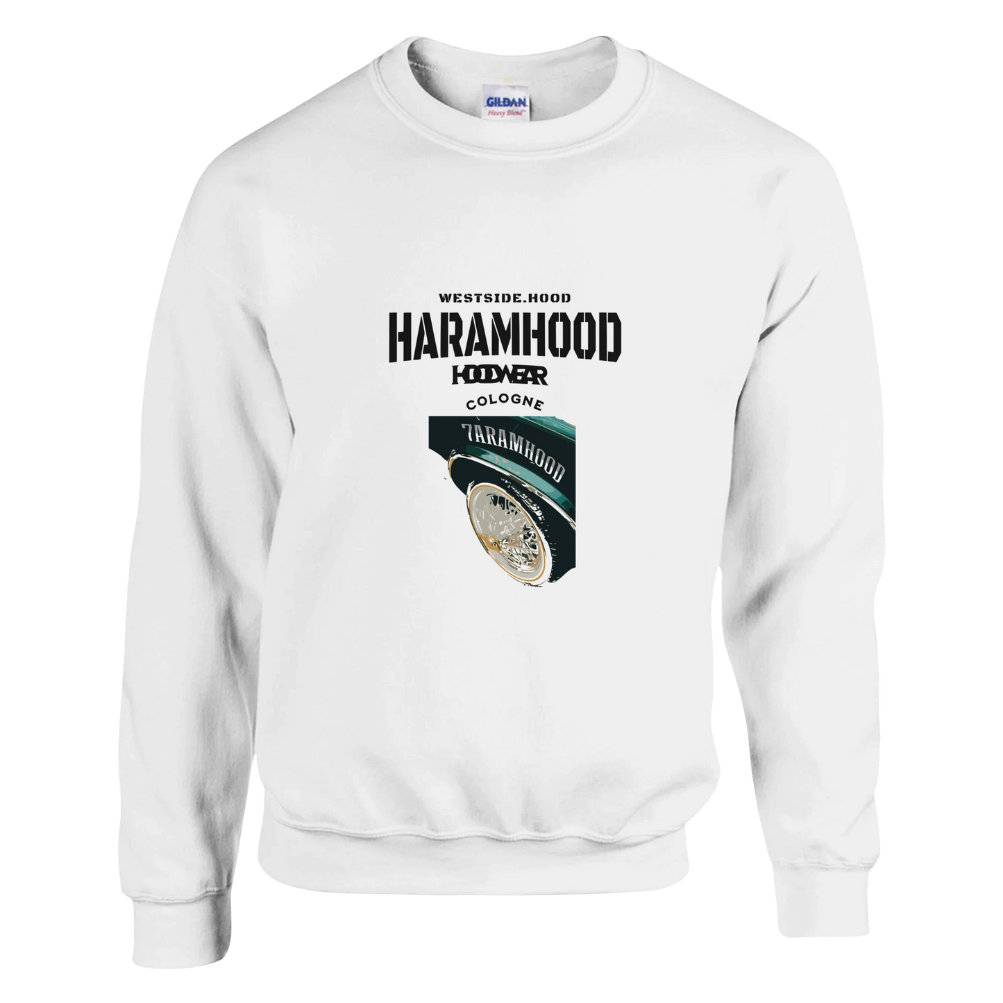 7HARAMHOOD Hood Cars Sweatshirt Weiß Hell-Pink Unisex – Oversized Racing Streetwear, zwei Farben eine Message