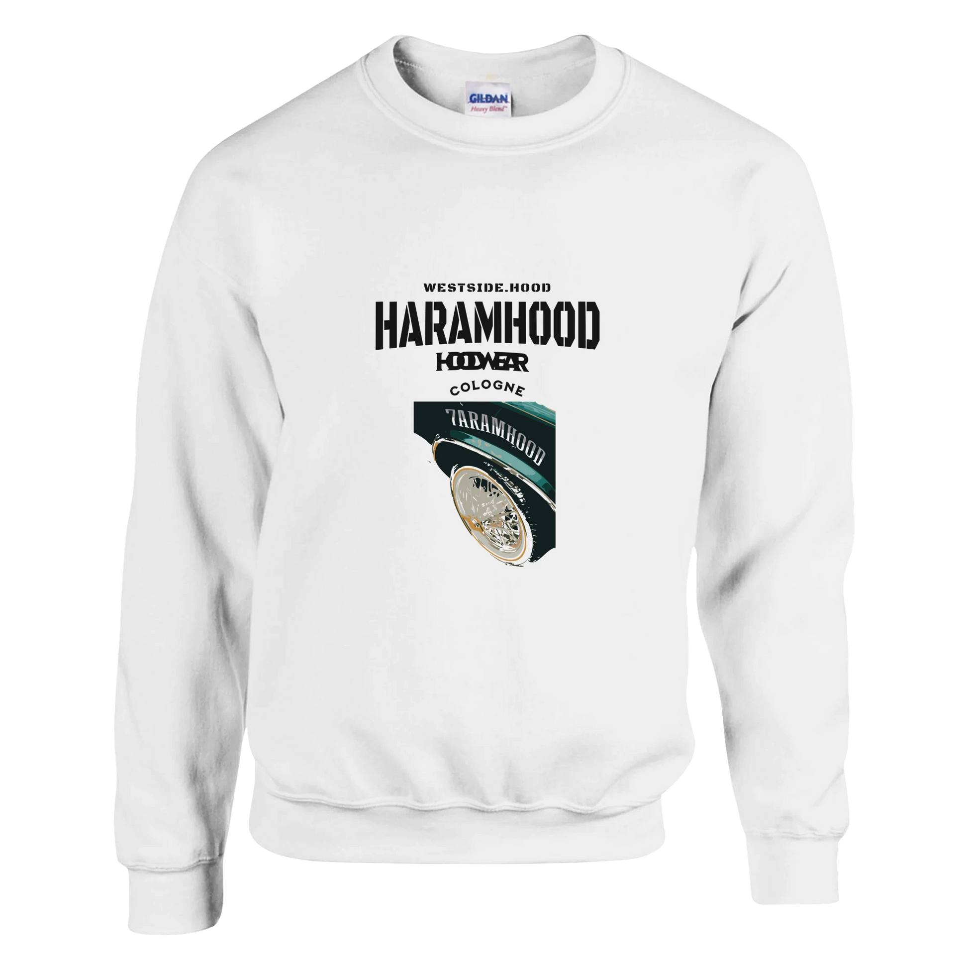 7HARAMHOOD Hood Cars Sweatshirt Weiß Hell-Pink Unisex – Oversized Racing Streetwear, zwei Farben eine Message