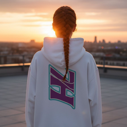 7H Hoodwear Hoodie mit Front- und Rückenprint - Unisex in Violett, Türkis, Weiß - Haramhood
