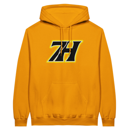 7H Hoodie Orange Frontansicht - Gelb-schwarzes Logo - Haramhood Streetwear
