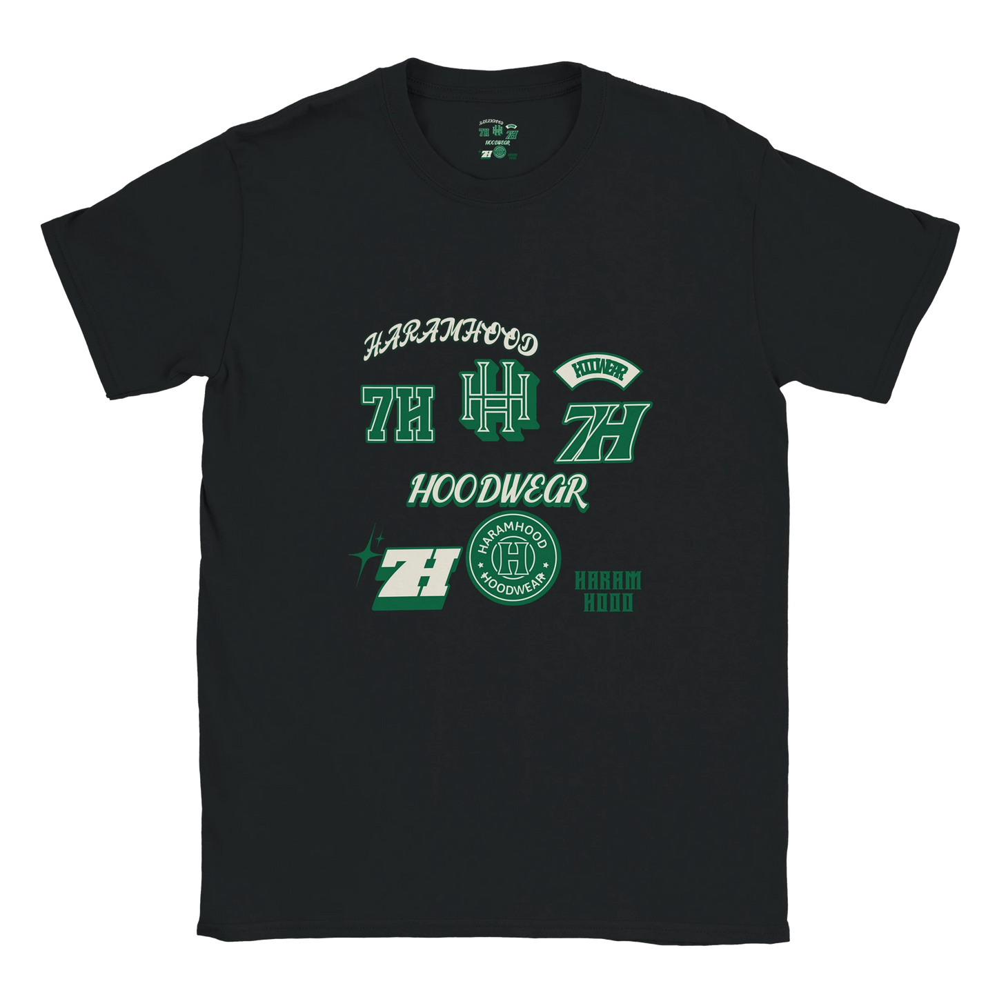 7HARAMHOOD Multi Sticker Badge T-Shirt White Green Streetwear Lifestyle