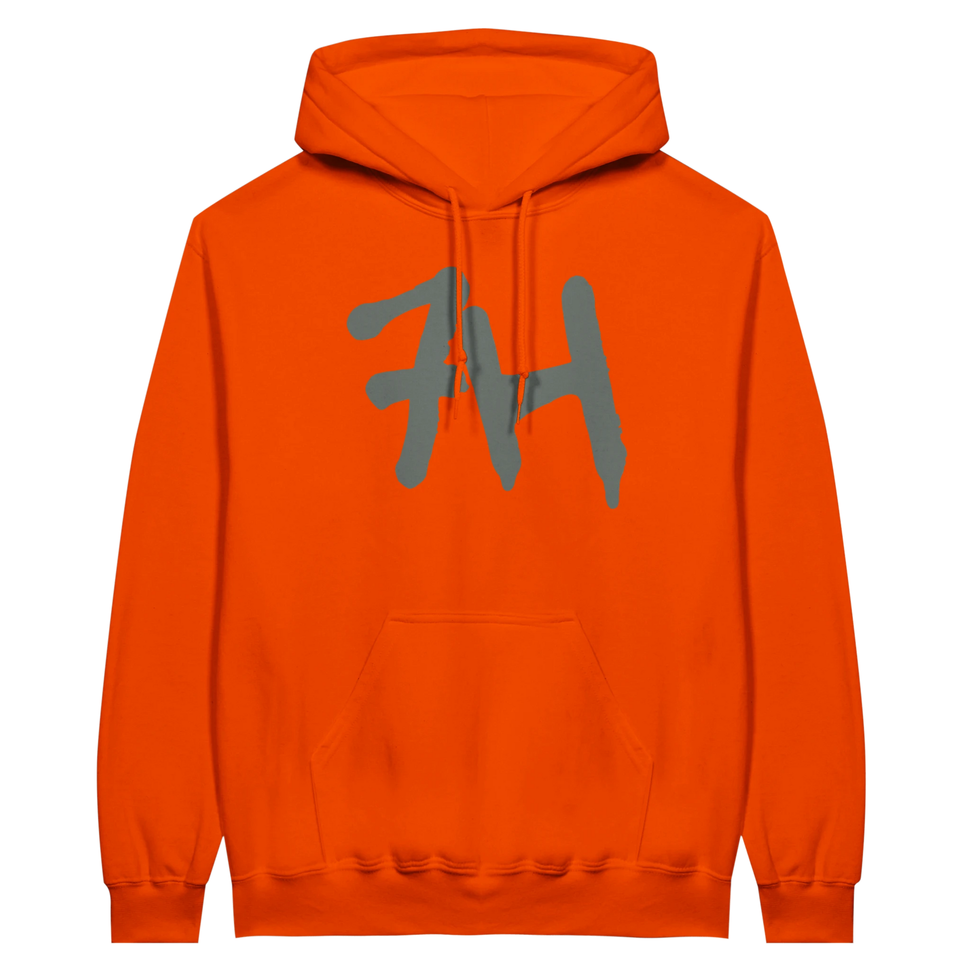 7HARAMHOOD White Graffiti 7H Hoodie – Mausgrau in leuchtendem Orange mit grauem Druck.