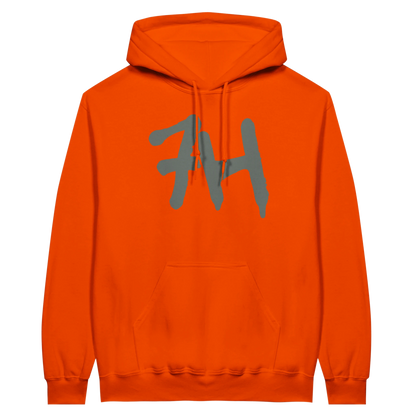 7HARAMHOOD White Graffiti 7H Hoodie – Mausgrau in leuchtendem Orange mit grauem Druck.