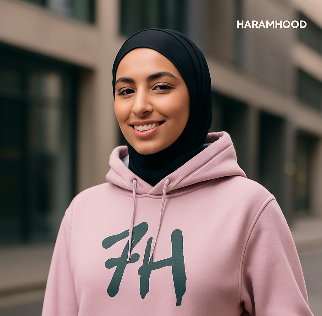7HARAMHOOD White Graffiti 7H Hoodie – Mausgrau model wearing hoodie with 7H logo, showcasing streetwear style.