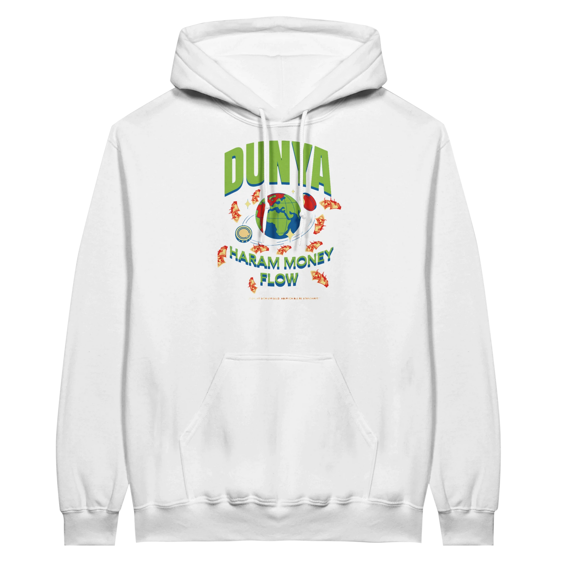 7HARAMHOOD Dunya Haram Hoodie – Detailansicht Money Flow Print, Premium Unisex Hoodwear urban