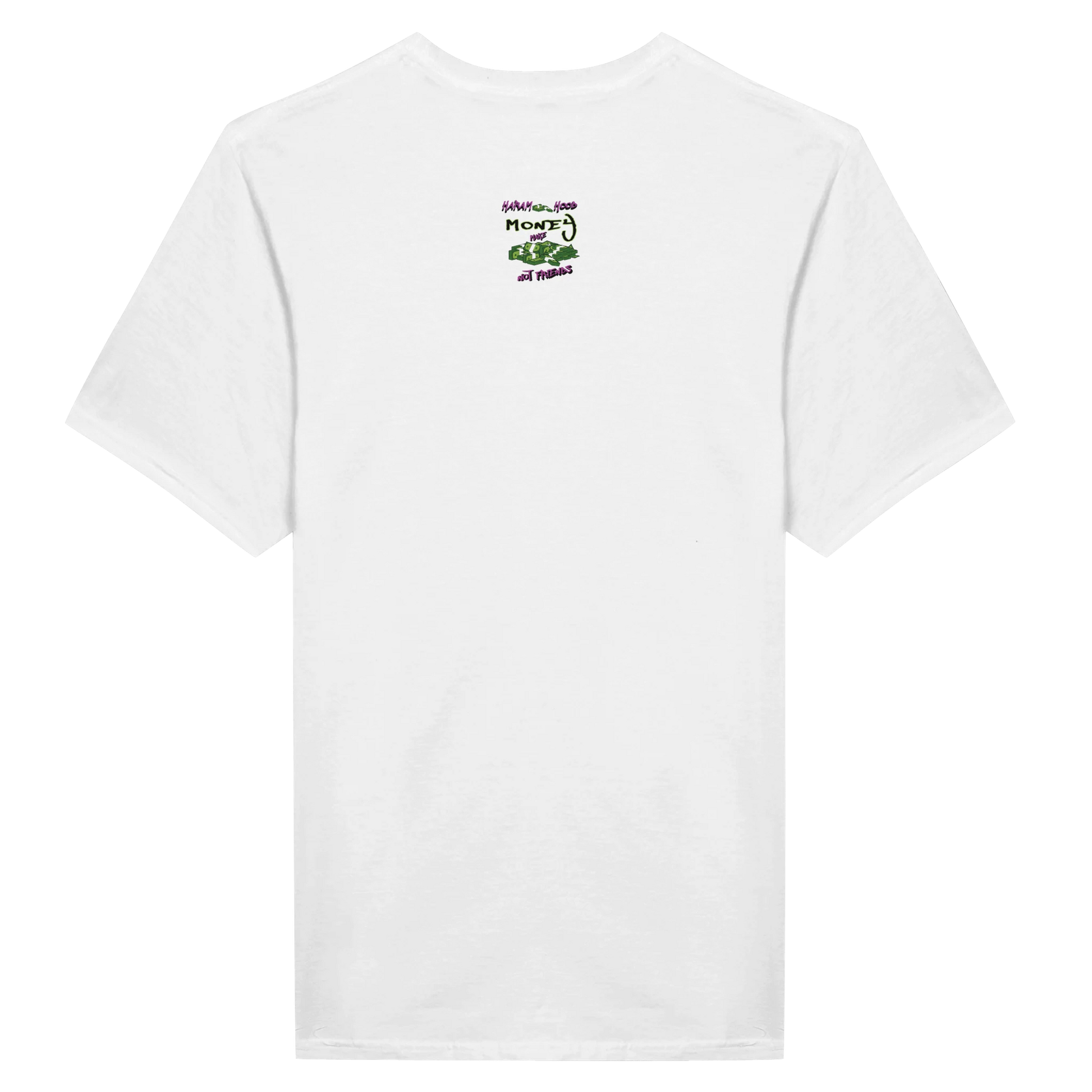 7HARAMHOOD Money Not Friends T-Shirt White Green Purple Streetwear Rückseite