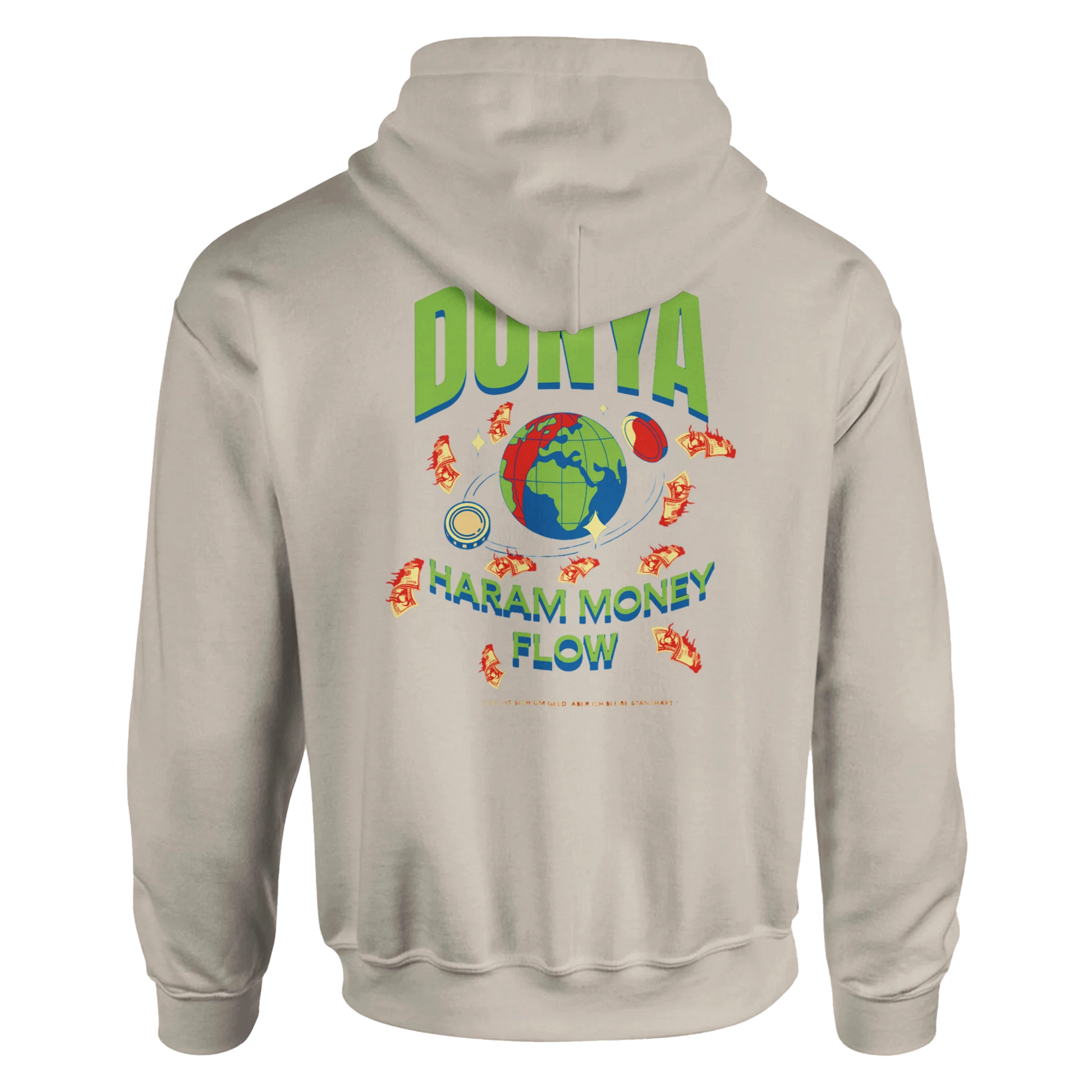 7HARAMHOOD Dunya Haram Hoodie Beige – Rückansicht Oversized Fit, Statement Hoodwear Hood Culture