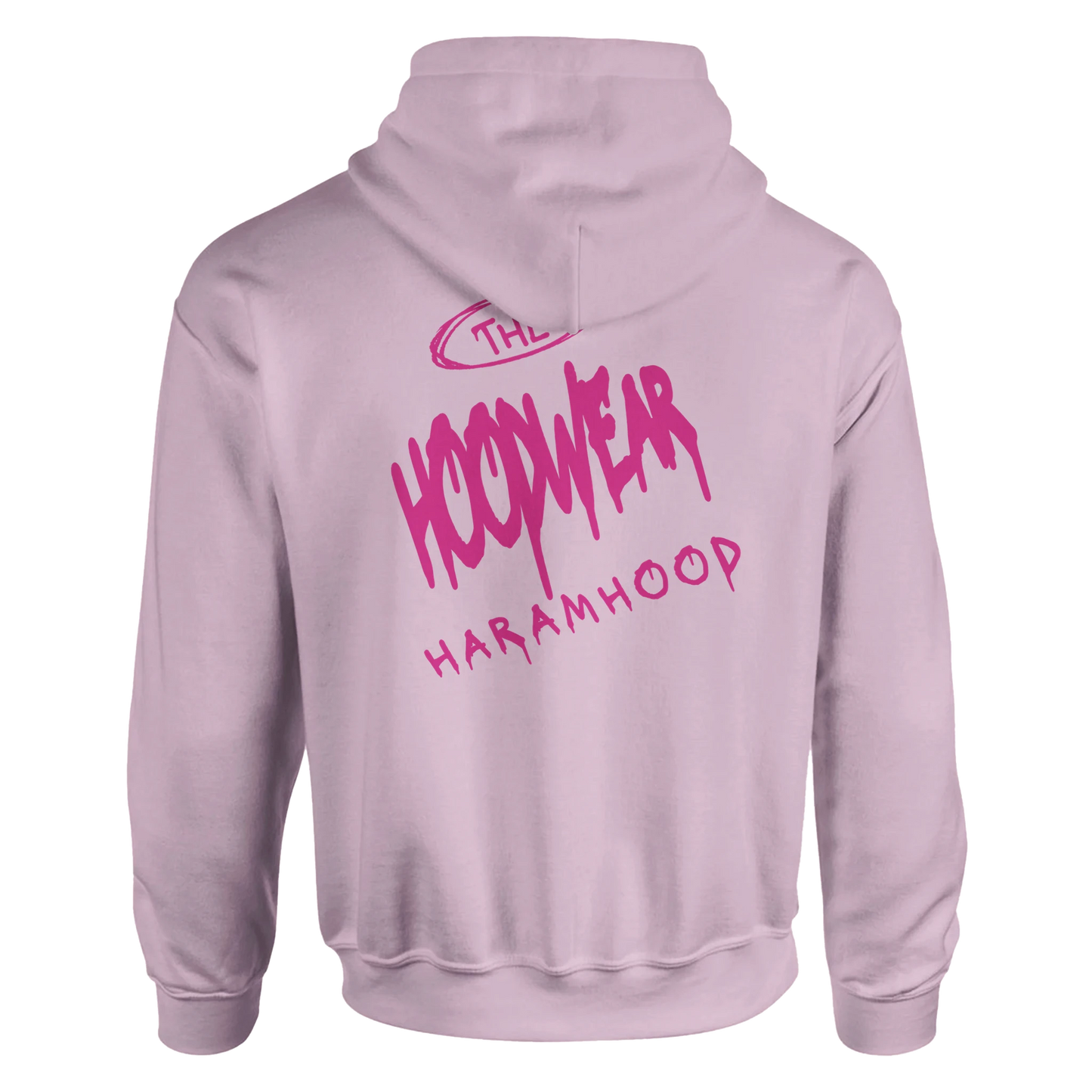 7HARAMHOOD White Graffiti 7H Hoodie – Mausgrau - Rückansicht mit Dunkelpink Graffiti-Design auf pinkem Hoodie.