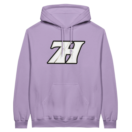 7H Hoodie Lila Front-Ansicht kleines Logo Kängurutasche Premium Hoodwear Köln Unisex
