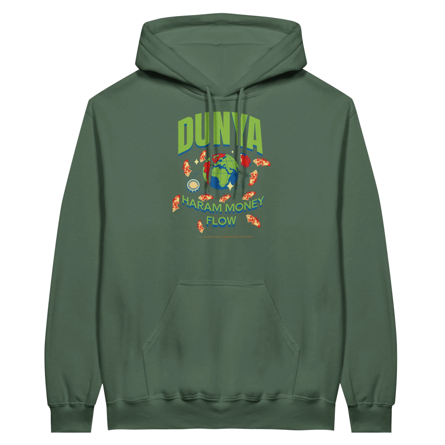 7HARAMHOOD Dunya Haram Hoodie – Flatlay Draufsicht Unisex Hoodwear, Money Flow Statement Piece