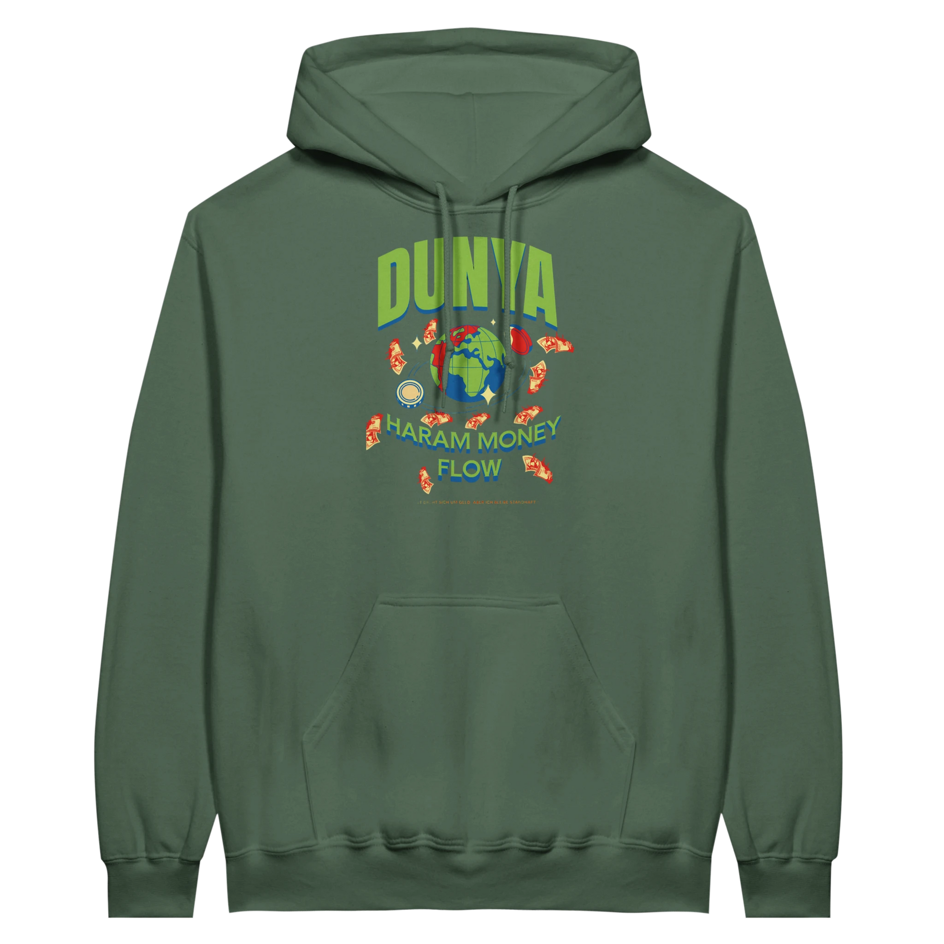 7HARAMHOOD Dunya Haram Hoodie – Flatlay Draufsicht Unisex Hoodwear, Money Flow Statement Piece