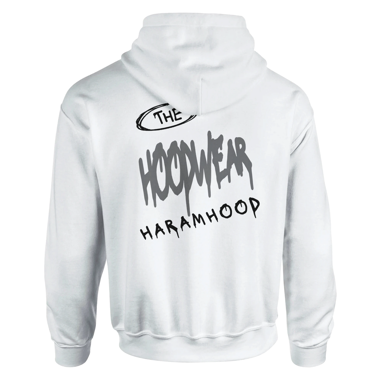 7HARAMHOOD White Graffiti 7H Hoodie – Mausgrau Rückansicht mit starkem Graffiti-Design