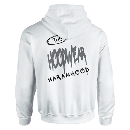 7HARAMHOOD White Graffiti 7H Hoodie – Mausgrau Rückansicht mit starkem Graffiti-Design