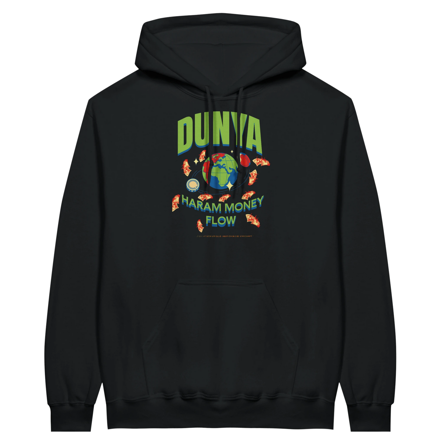 7HARAMHOOD Dunya Haram Hoodie – Back Print Nahaufnahme, Dunya ist vergänglich dein Flow bleibt