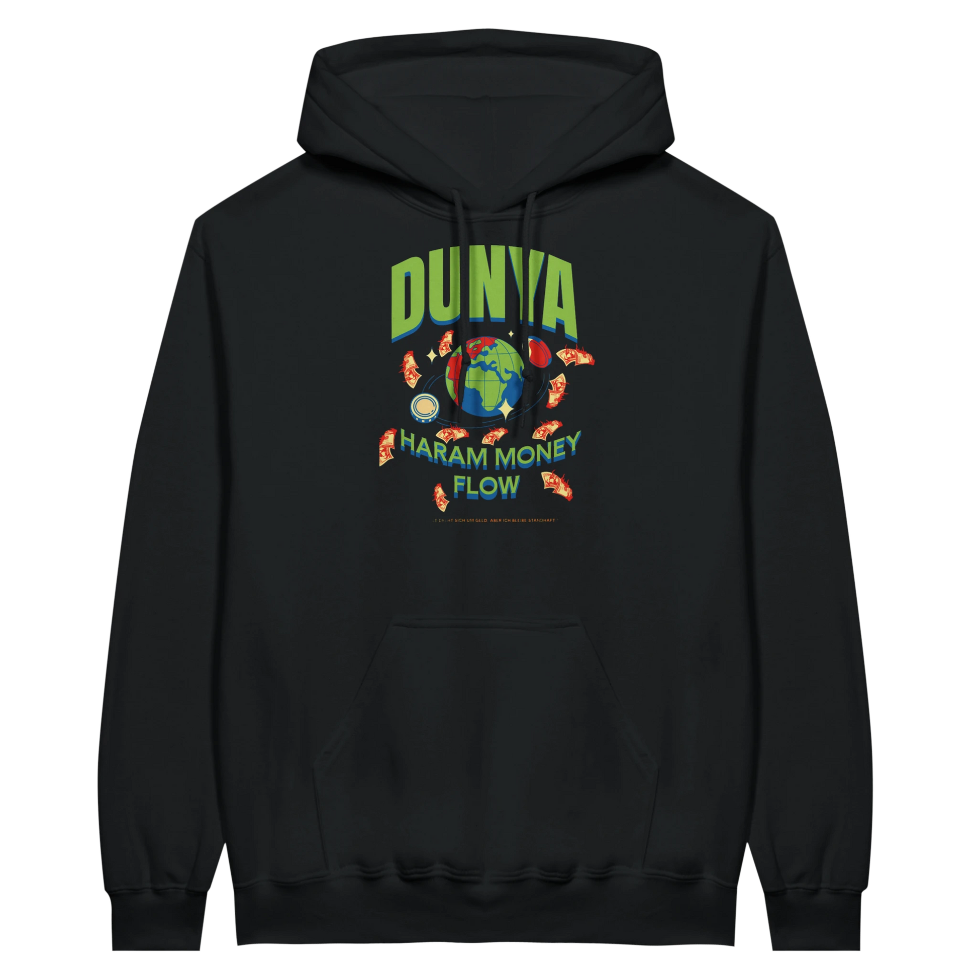 7HARAMHOOD Dunya Haram Hoodie – Back Print Nahaufnahme, Dunya ist vergänglich dein Flow bleibt